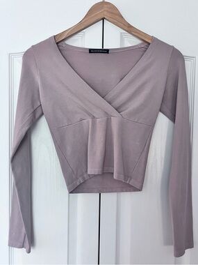 Brandy Melville Dusty Mauve Wrap-Style Long Sleeve Top